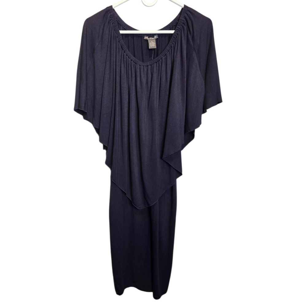 Chelsea & Theodore Popover Sheath Dress Womens XL Navy Blue Drape Neck New